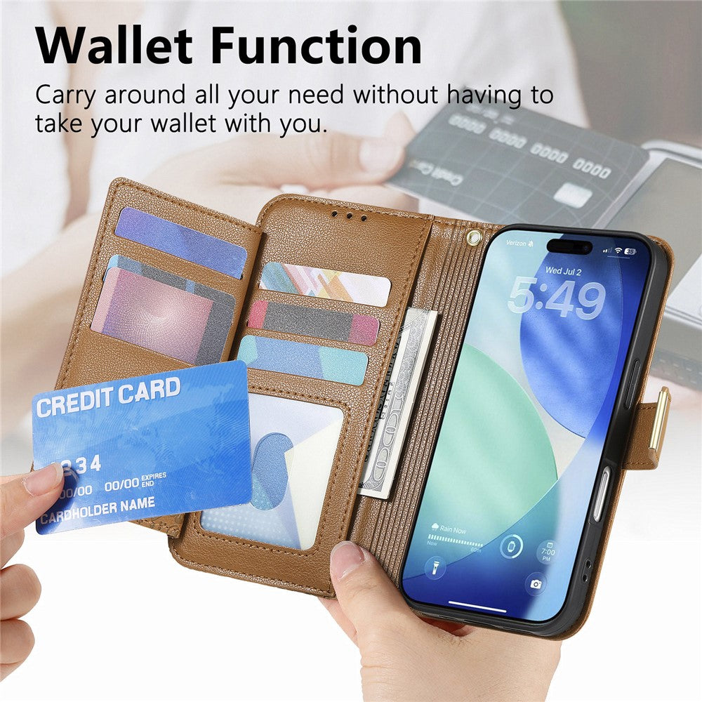 iPhone 17 Pro Wallet-Hülle – Blumenblattmuster, Reißverschluss & Handschlaufe