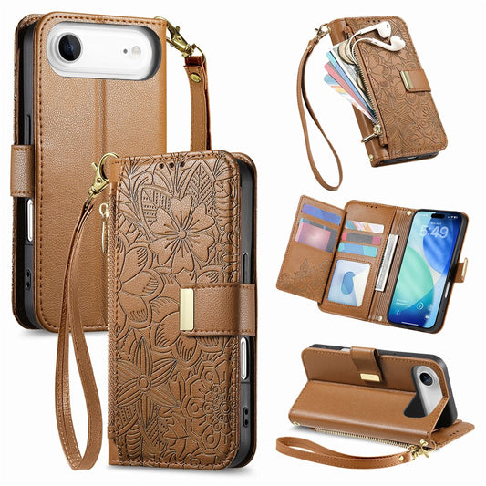 iPhone Air Wallet-Hülle – Blumenblattmuster, Reißverschluss & Handschlaufe