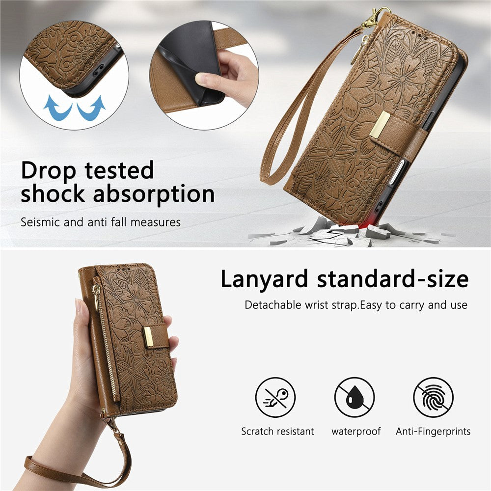 iPhone Air Wallet-Hülle – Blumenblattmuster, Reißverschluss & Handschlaufe