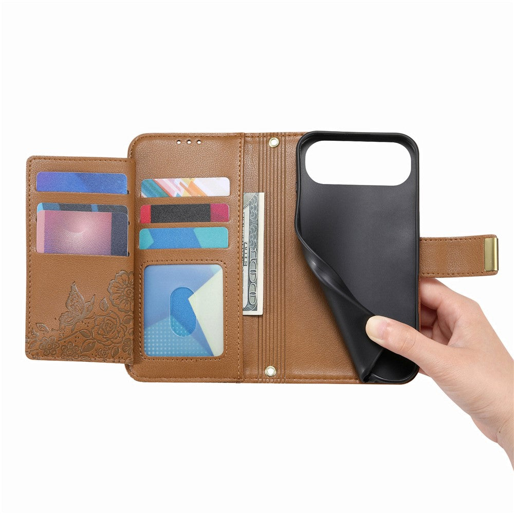 iPhone Air Wallet-Hülle – Blumenblattmuster, Reißverschluss & Handschlaufe