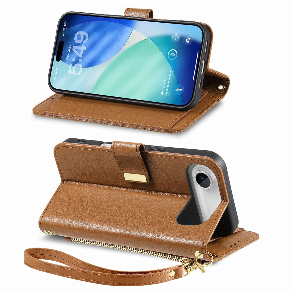 iPhone Air Wallet-Hülle – Blumenblattmuster, Reißverschluss & Handschlaufe