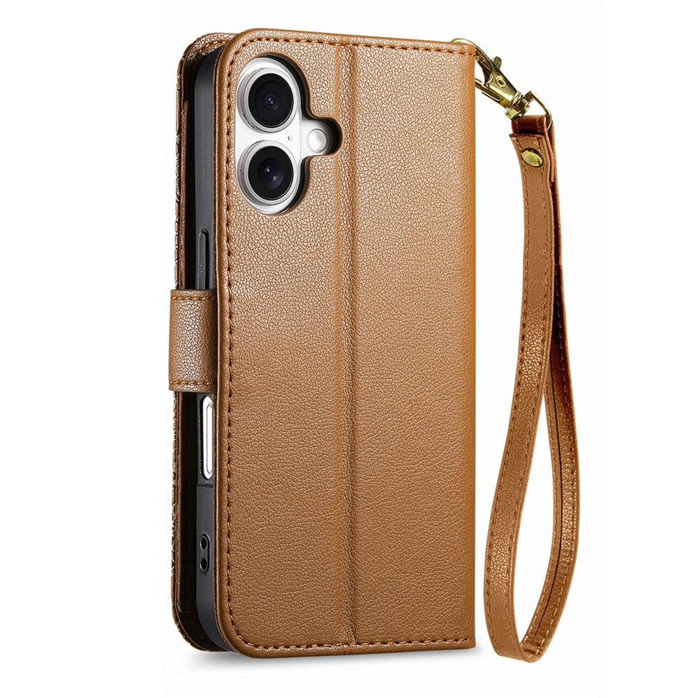 iPhone 17 Wallet-Hülle – Blumenblattmuster, Reißverschluss & Handschlaufe