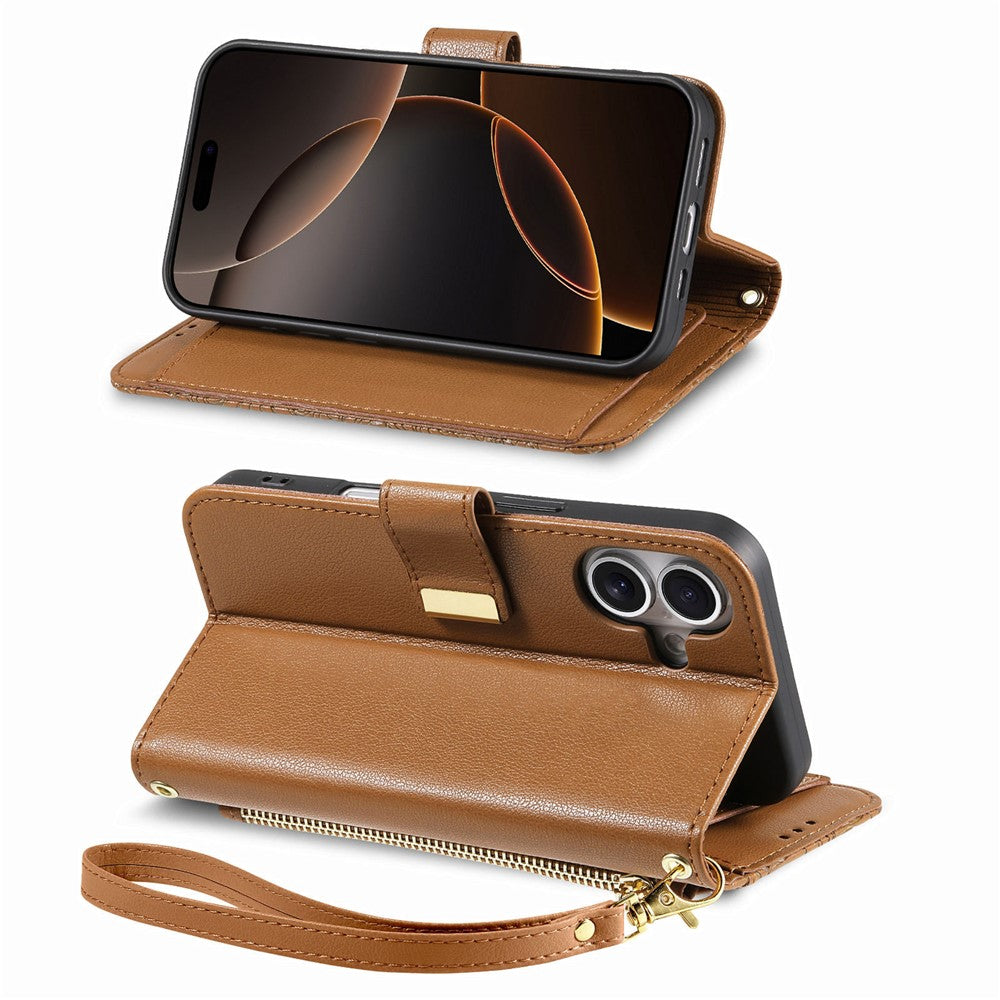 iPhone 17 Wallet-Hülle – Blumenblattmuster, Reißverschluss & Handschlaufe