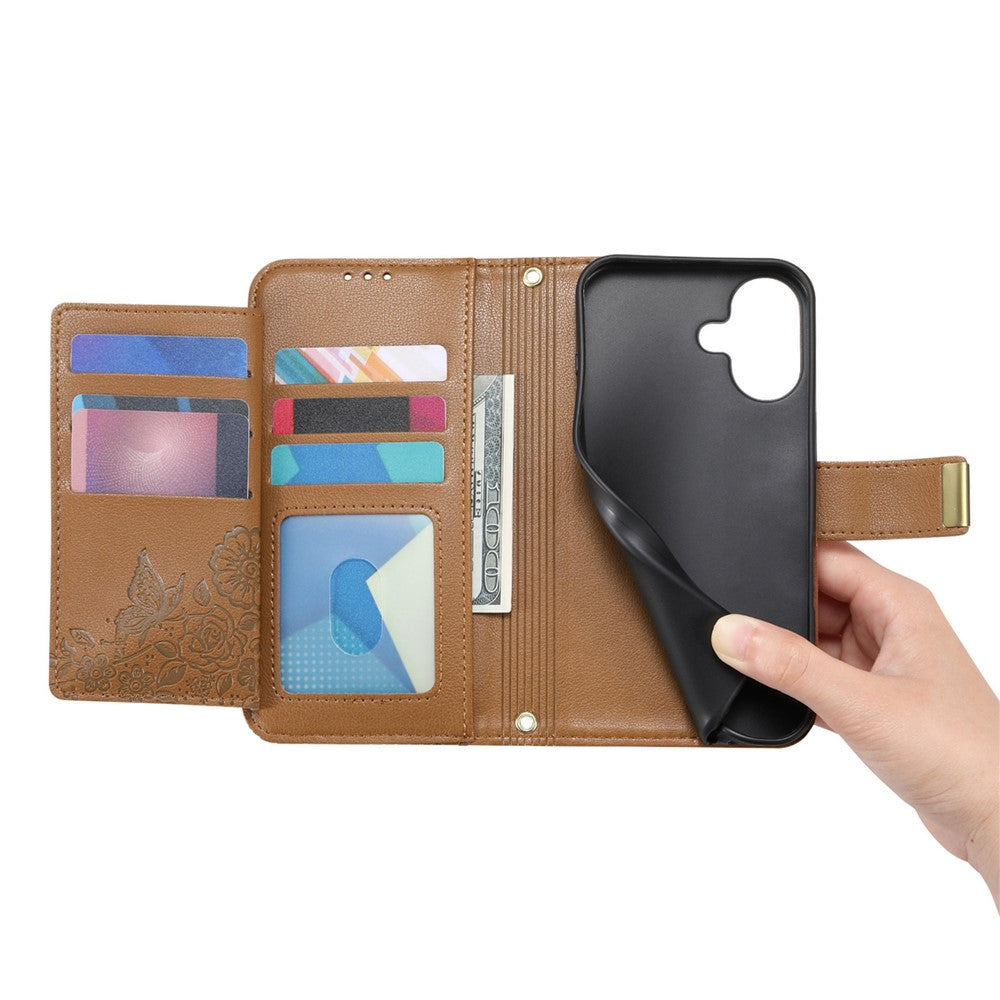 iPhone 17 Wallet-Hülle – Blumenblattmuster, Reißverschluss & Handschlaufe