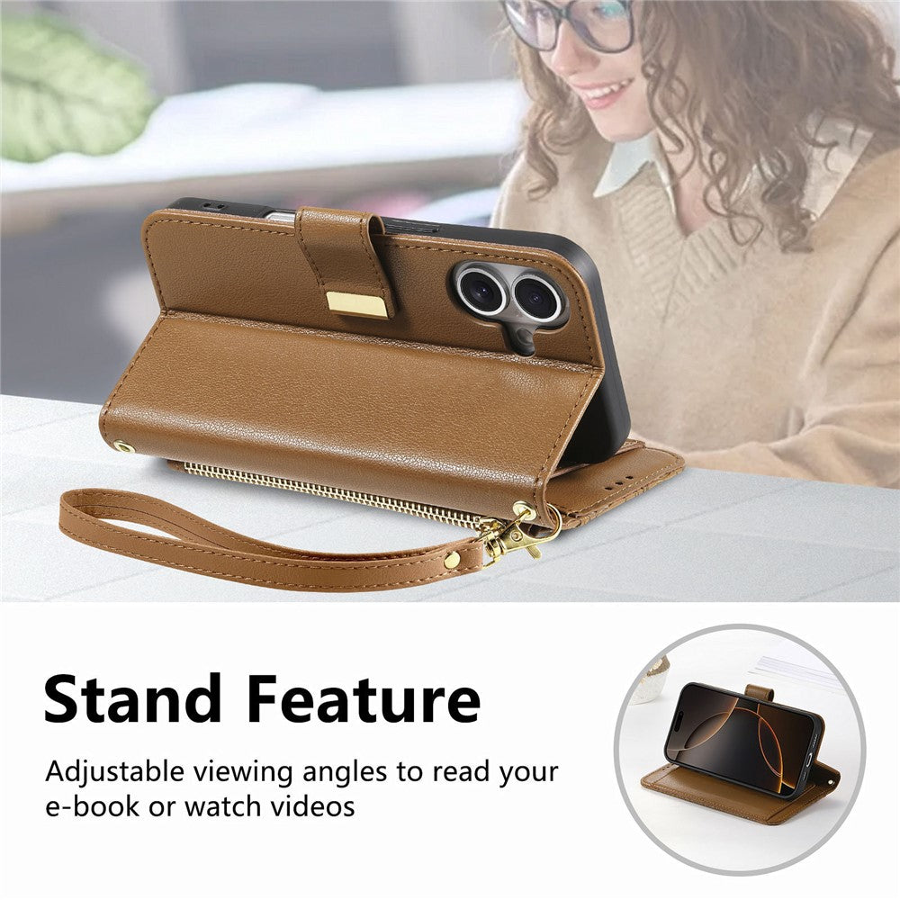 iPhone 17 Wallet-Hülle – Blumenblattmuster, Reißverschluss & Handschlaufe