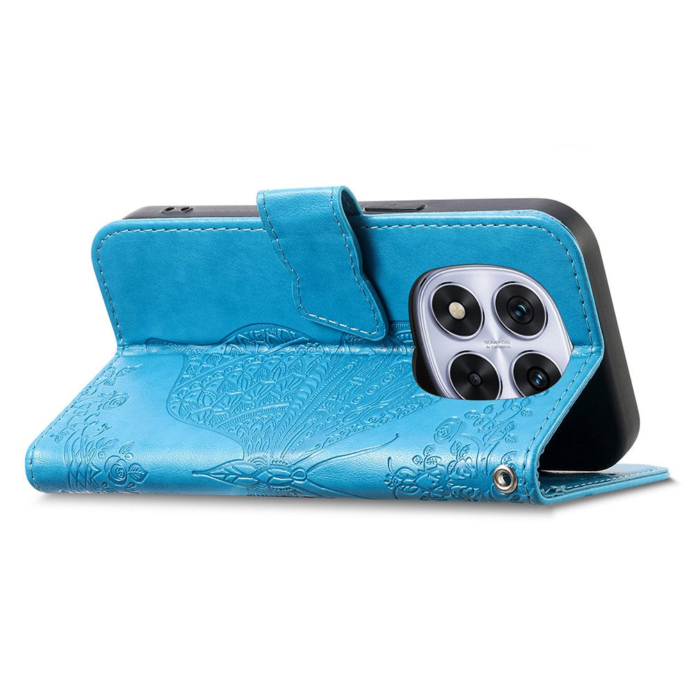 For Xiaomi Poco M8 Pro 5G / Redmi Note 15 Pro+ 5G (Global) Case with Strap Butterfly Pattern PU Leather Wallet Phone Cover