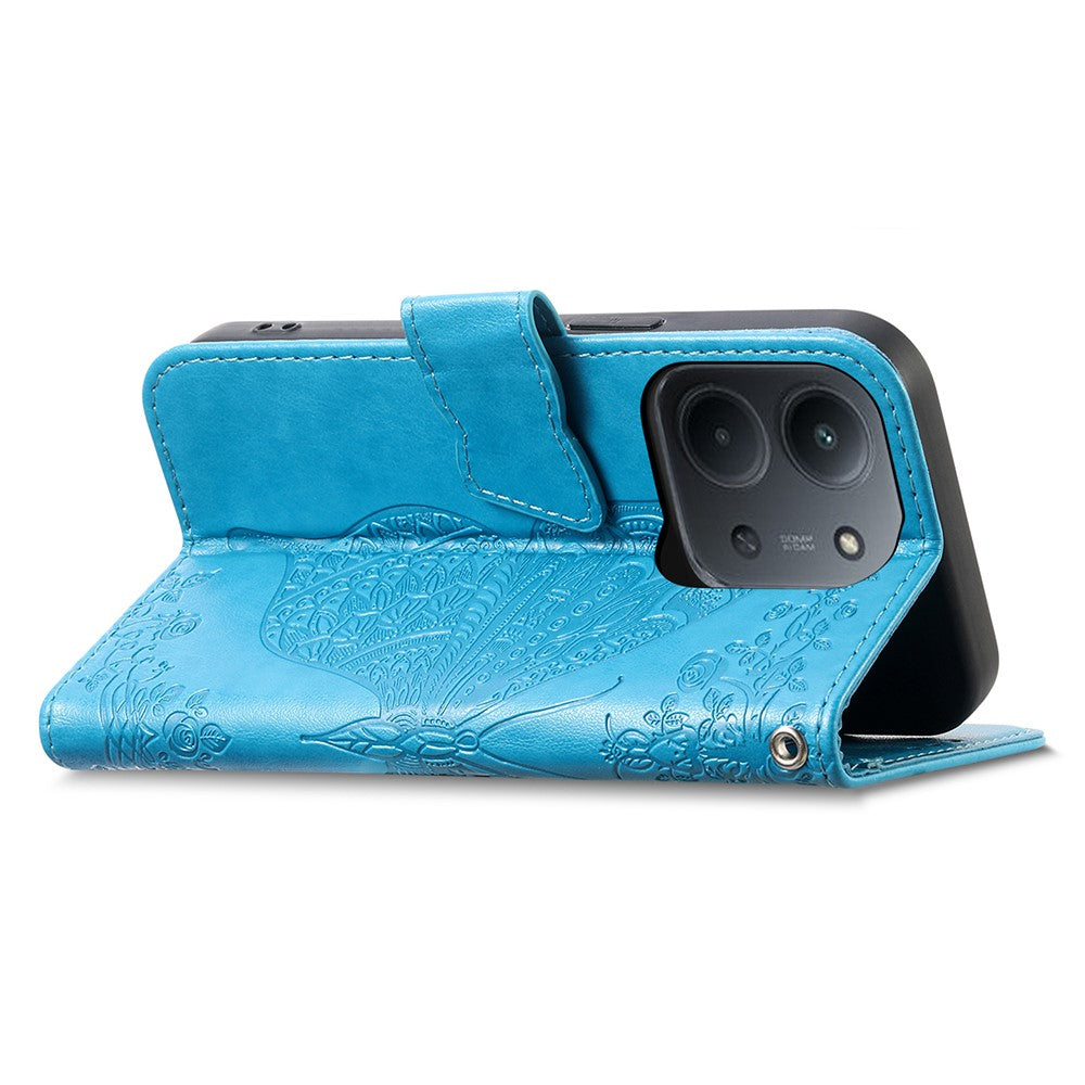 For Xiaomi Redmi 15C 4G (EU) (173mm)  /  15C 5G (EU) (173mm) Case with Strap Butterfly Pattern PU Leather Wallet Phone Cover