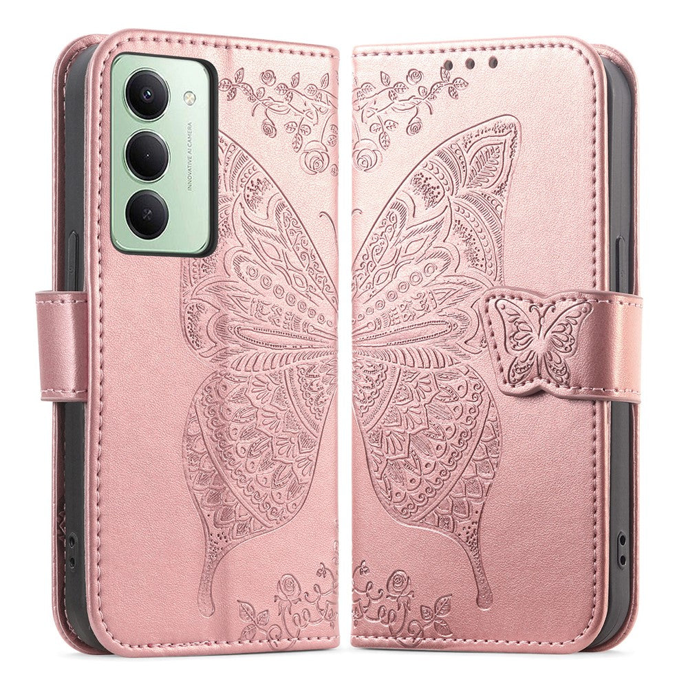 For Xiaomi Redmi 15 4G (EU) (171mm) Case with Strap Butterfly Pattern PU Leather Wallet Phone Cover