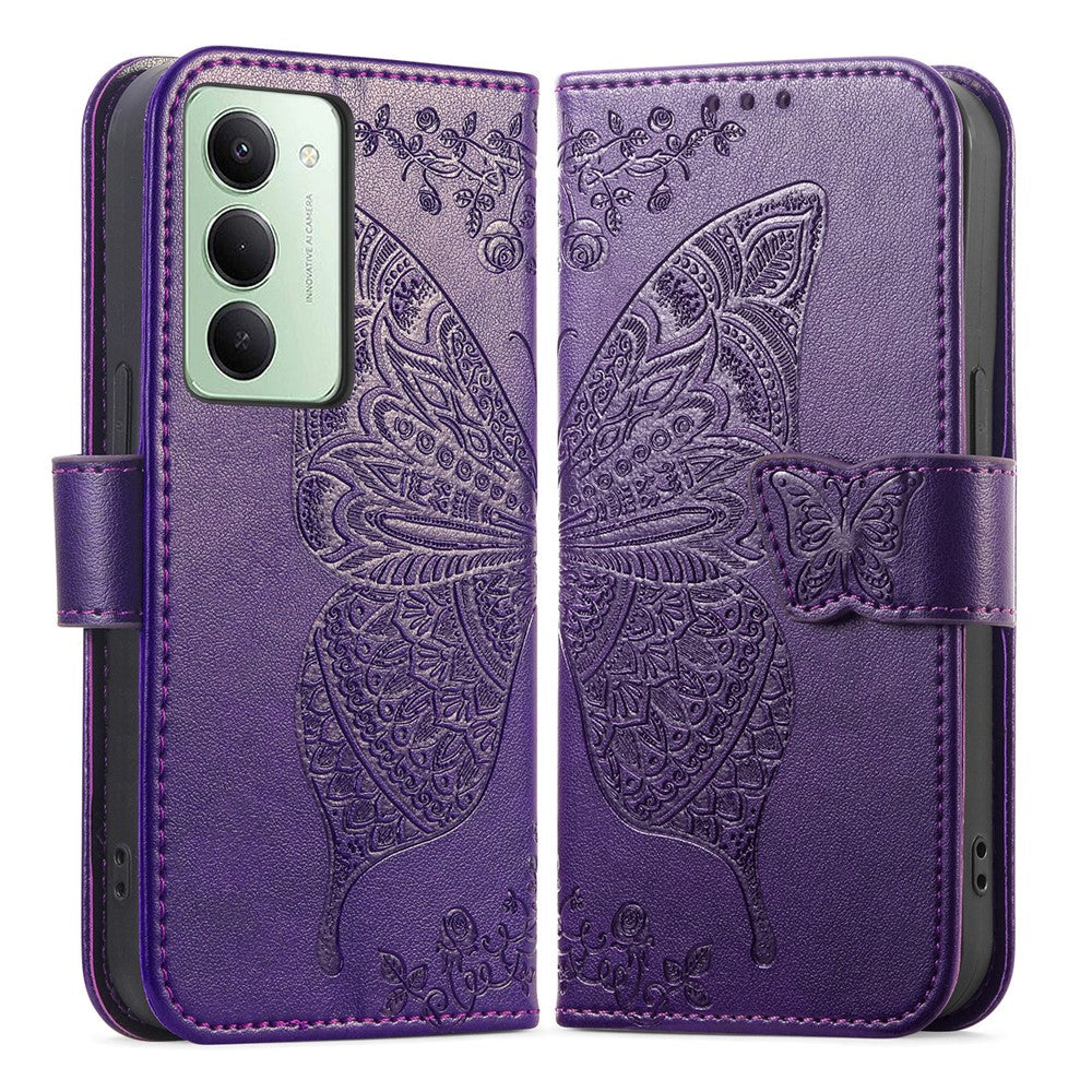 For Xiaomi Redmi 15 4G (EU) (171mm) Case with Strap Butterfly Pattern PU Leather Wallet Phone Cover