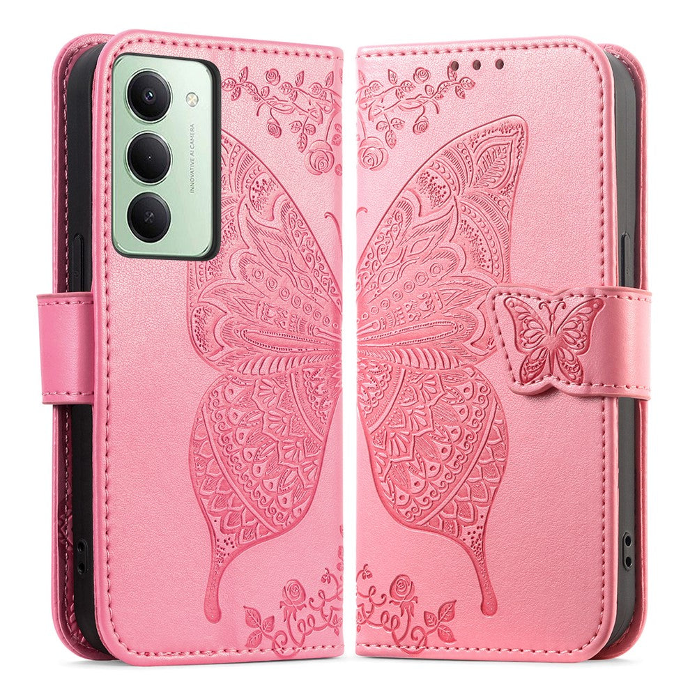 For Xiaomi Redmi 15 4G (EU) (171mm) Case with Strap Butterfly Pattern PU Leather Wallet Phone Cover