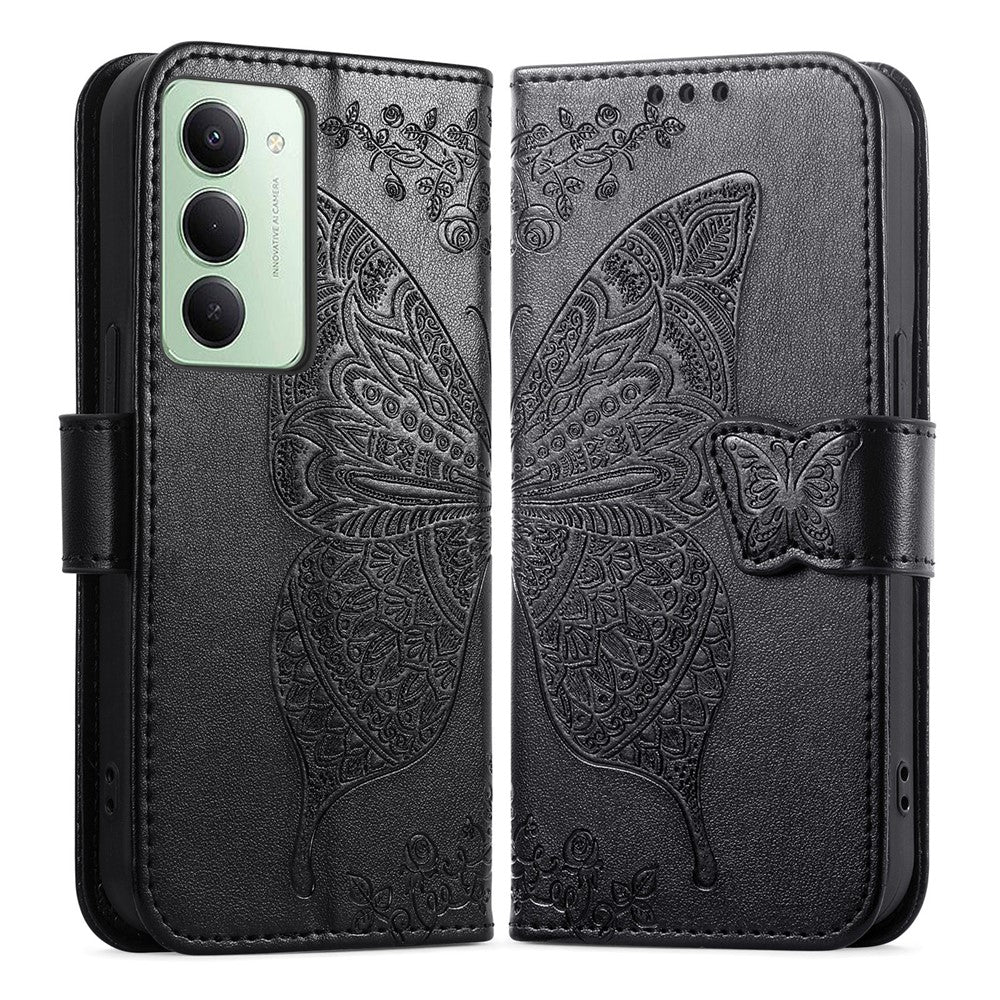 For Xiaomi Redmi 15 4G (EU) (171mm) Case with Strap Butterfly Pattern PU Leather Wallet Phone Cover