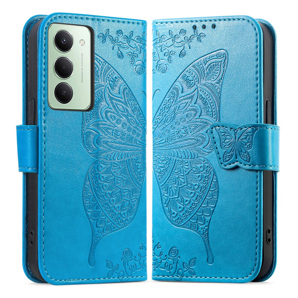 For Xiaomi Redmi 15 4G (EU) (171mm) Case with Strap Butterfly Pattern PU Leather Wallet Phone Cover