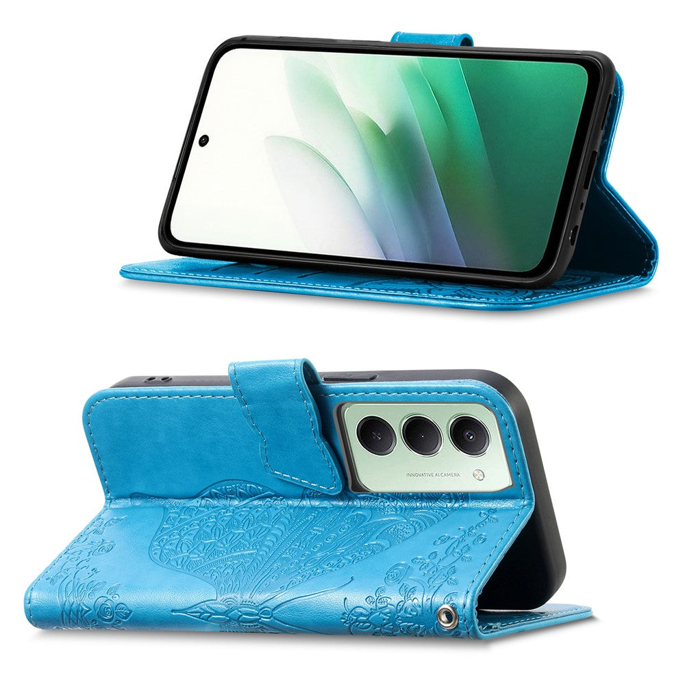 For Xiaomi Redmi 15 4G (EU) (171mm) Case with Strap Butterfly Pattern PU Leather Wallet Phone Cover