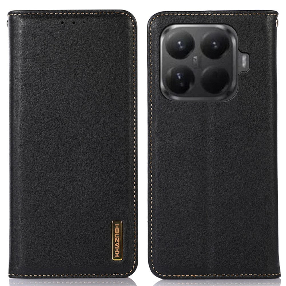 KHAZNEH For Xiaomi 15T Pro Case Wallet Genuine Cow Leather Phone Cover Nappa Texture