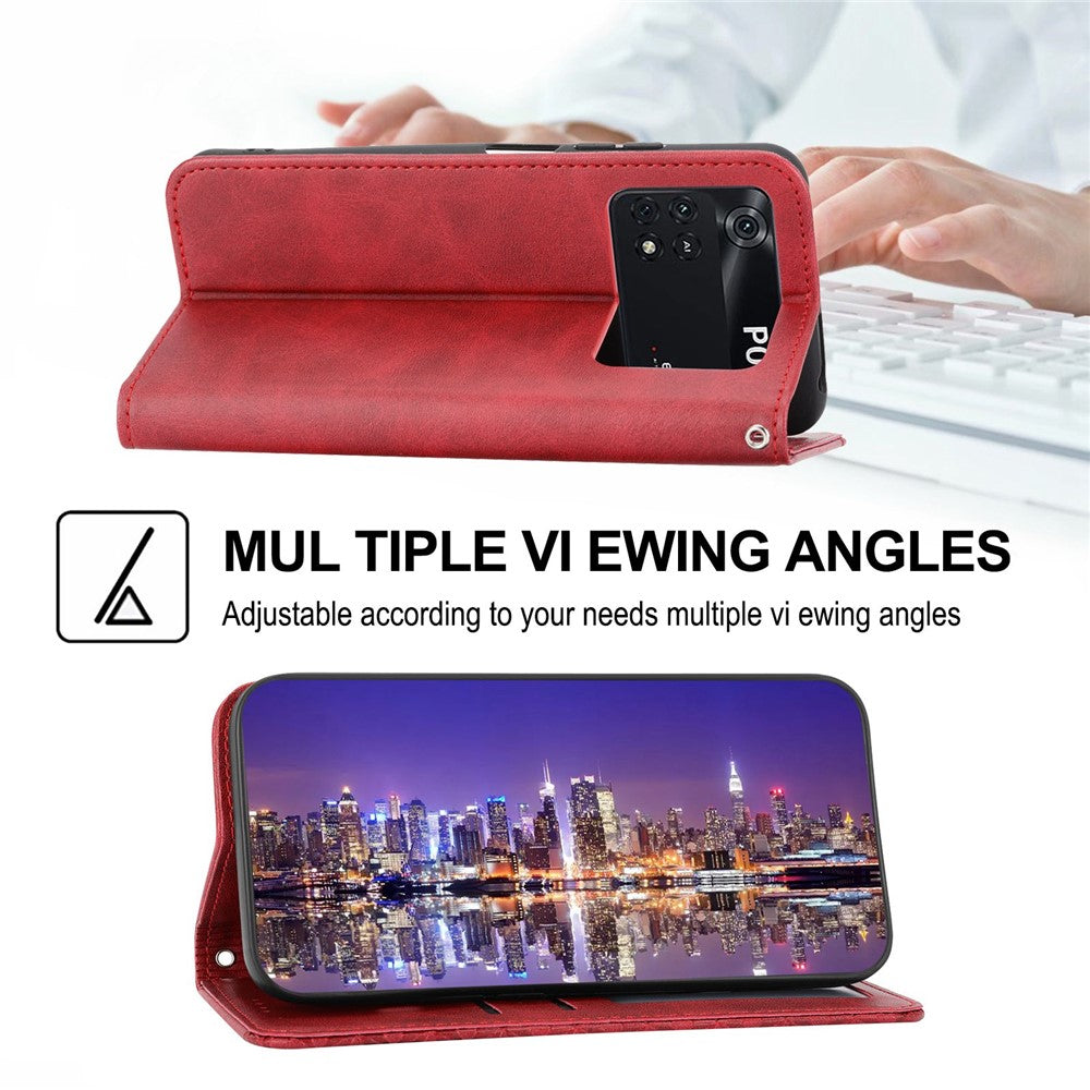 For Xiaomi Poco M4 Pro 4G Imprinted Rhombus Pattern Calf Texture PU Leather Case Anti-drop Stand Wallet Cover with Strap
