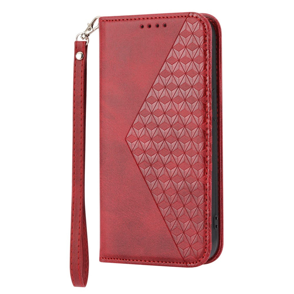 For Xiaomi Poco M4 Pro 4G Imprinted Rhombus Pattern Calf Texture PU Leather Case Anti-drop Stand Wallet Cover with Strap