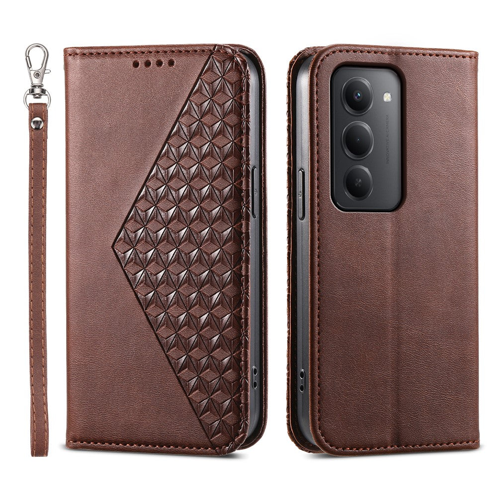 For Xiaomi Redmi 15 4G (EU) (171mm) Case Calf Texture PU Leather Wallet Phone Cover with Wrist Strap