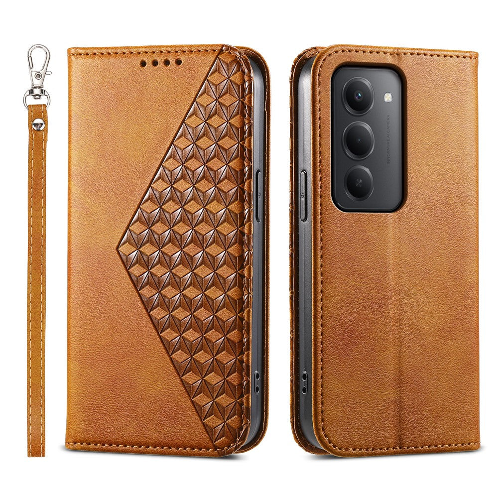 For Xiaomi Redmi 15 4G (EU) (171mm) Case Calf Texture PU Leather Wallet Phone Cover with Wrist Strap