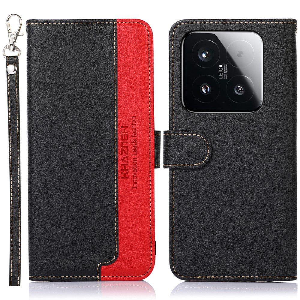 KHAZNEH For Xiaomi 15T Case RFID Blocking Wallet Litchi Texture PU Leather Phone Cover with Strap
