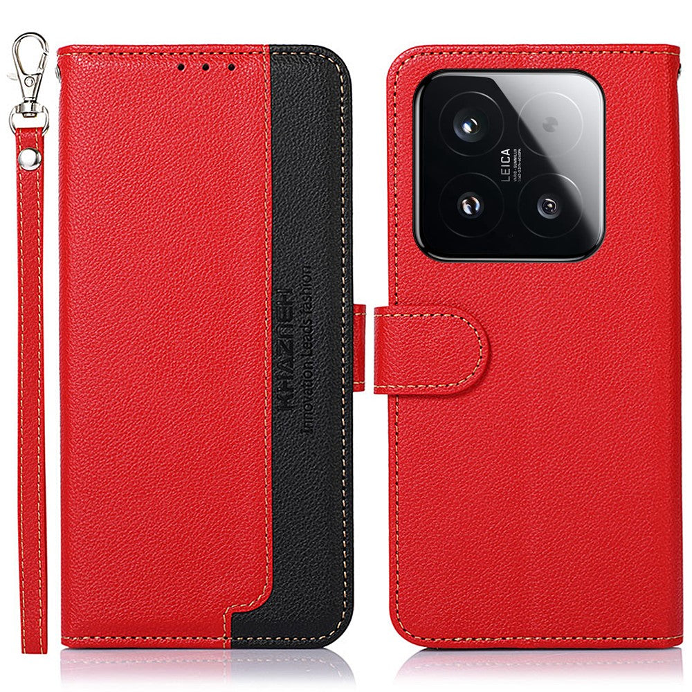 KHAZNEH For Xiaomi 15T Case RFID Blocking Wallet Litchi Texture PU Leather Phone Cover with Strap