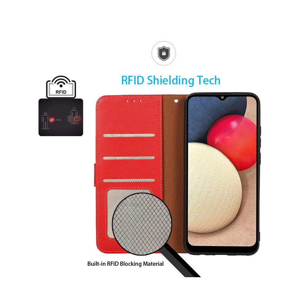 KHAZNEH For Xiaomi 15T Case RFID Blocking Wallet Litchi Texture PU Leather Phone Cover with Strap