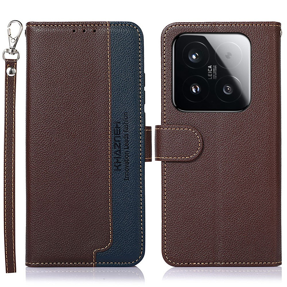 KHAZNEH For Xiaomi 15T Case RFID Blocking Wallet Litchi Texture PU Leather Phone Cover with Strap