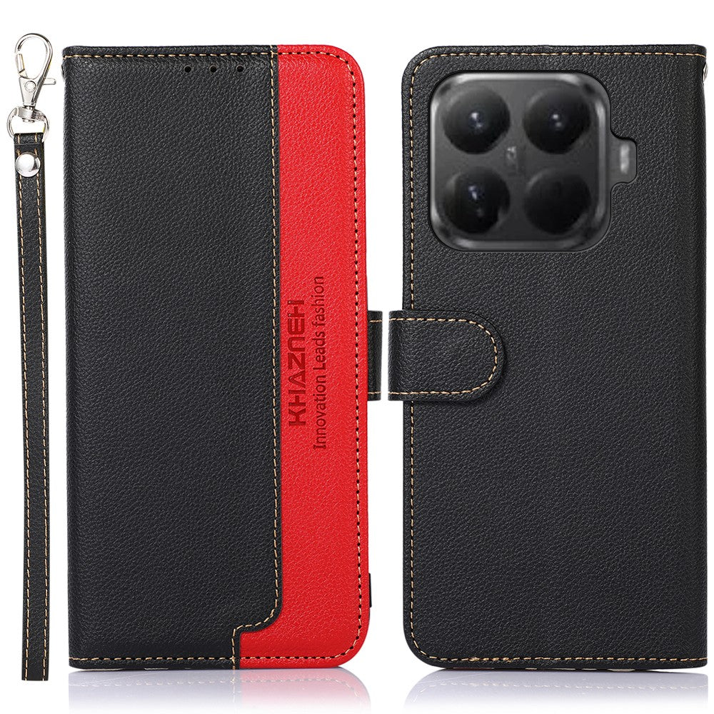 KHAZNEH For Xiaomi 15T Pro Case RFID Blocking Wallet Litchi Texture PU Leather Phone Cover with Strap
