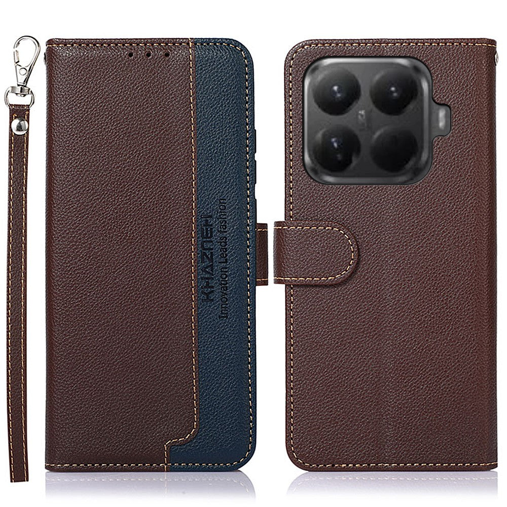 KHAZNEH For Xiaomi 15T Pro Case RFID Blocking Wallet Litchi Texture PU Leather Phone Cover with Strap