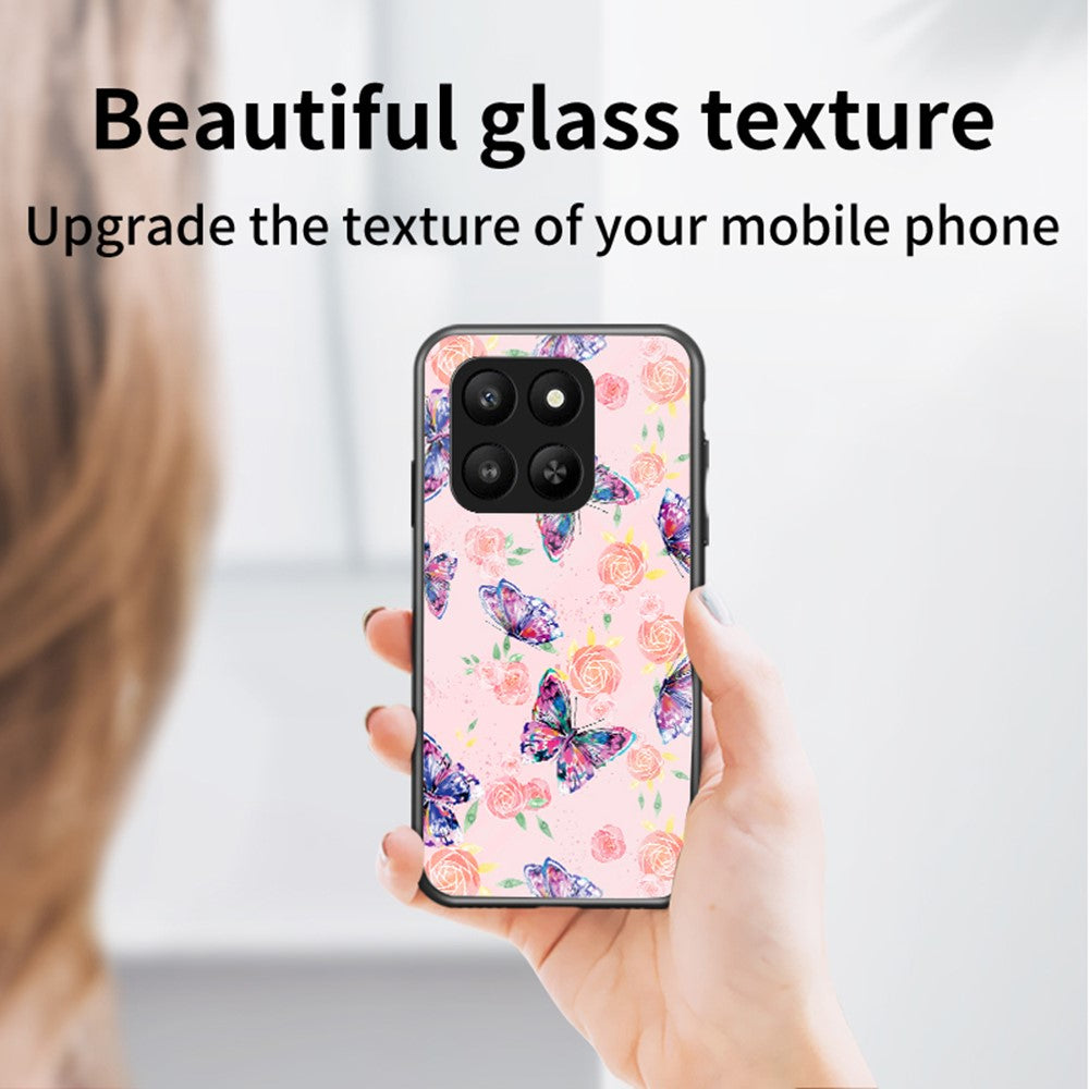 Honor 400 Smart 5G / X7d 4G Handyhülle – Aus TPU & gehärtetem Glas, mit Schmetterlingsmuster