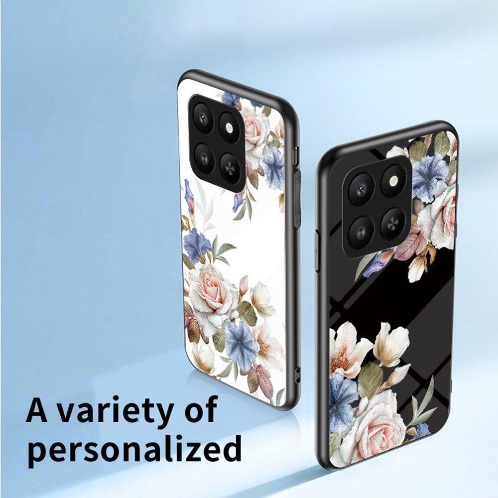 Honor 400 Smart 5G / X7d 4G Handyhülle – Aus TPU & gehärtetem Glas, mit Blumenmuster