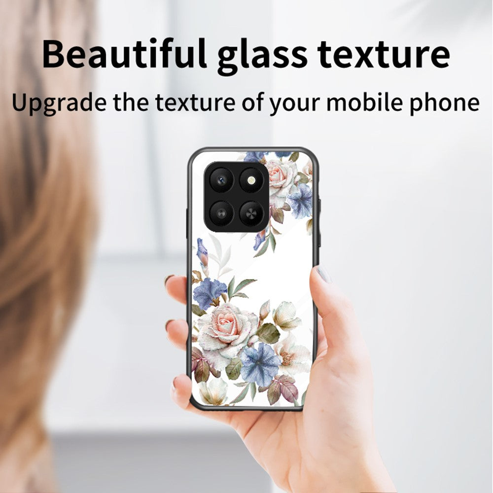 Honor 400 Smart 5G / X7d 4G Handyhülle – Aus TPU & gehärtetem Glas, mit Blumenmuster
