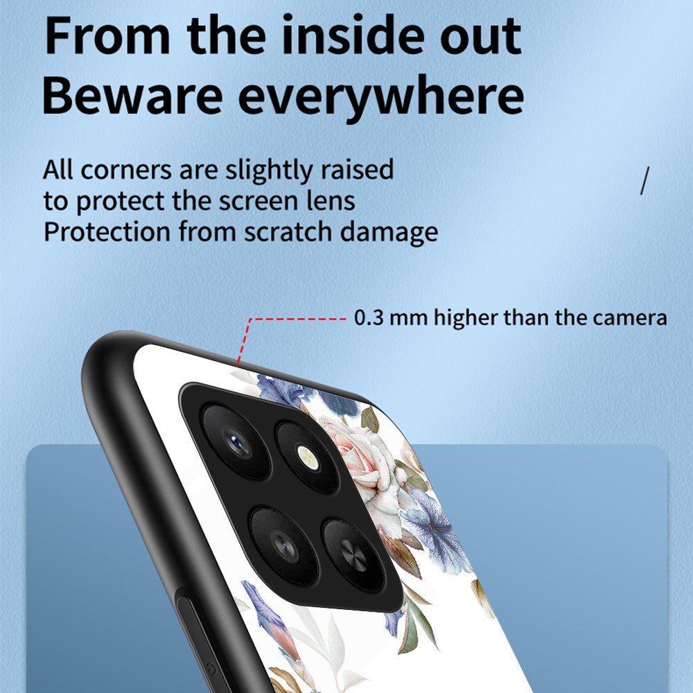Honor 400 Smart 5G / X7d 4G Handyhülle – Aus TPU & gehärtetem Glas, mit Blumenmuster