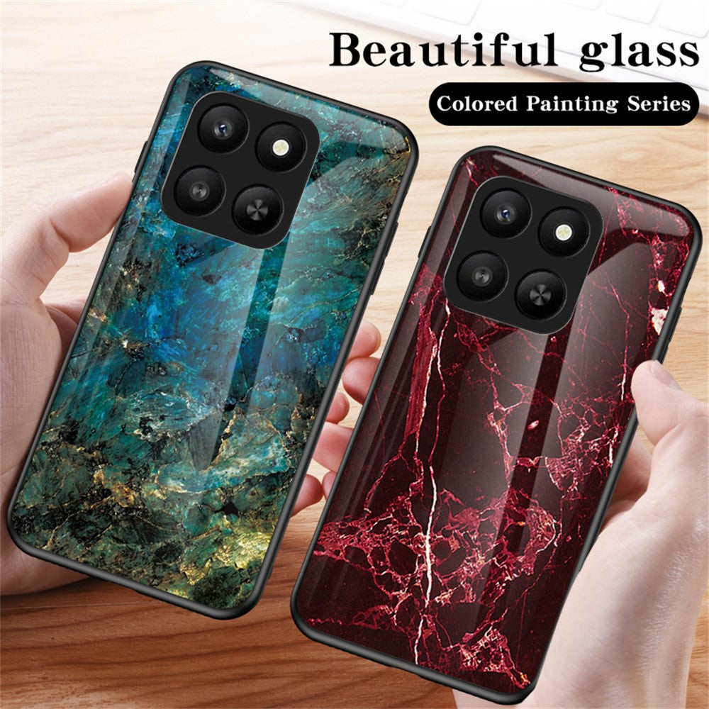 Case for Honor 400 Smart 5G / 400 Smart 4G / X7d 4G Marble Pattern Tempered Glass+PC+TPU Protective Phone Cover