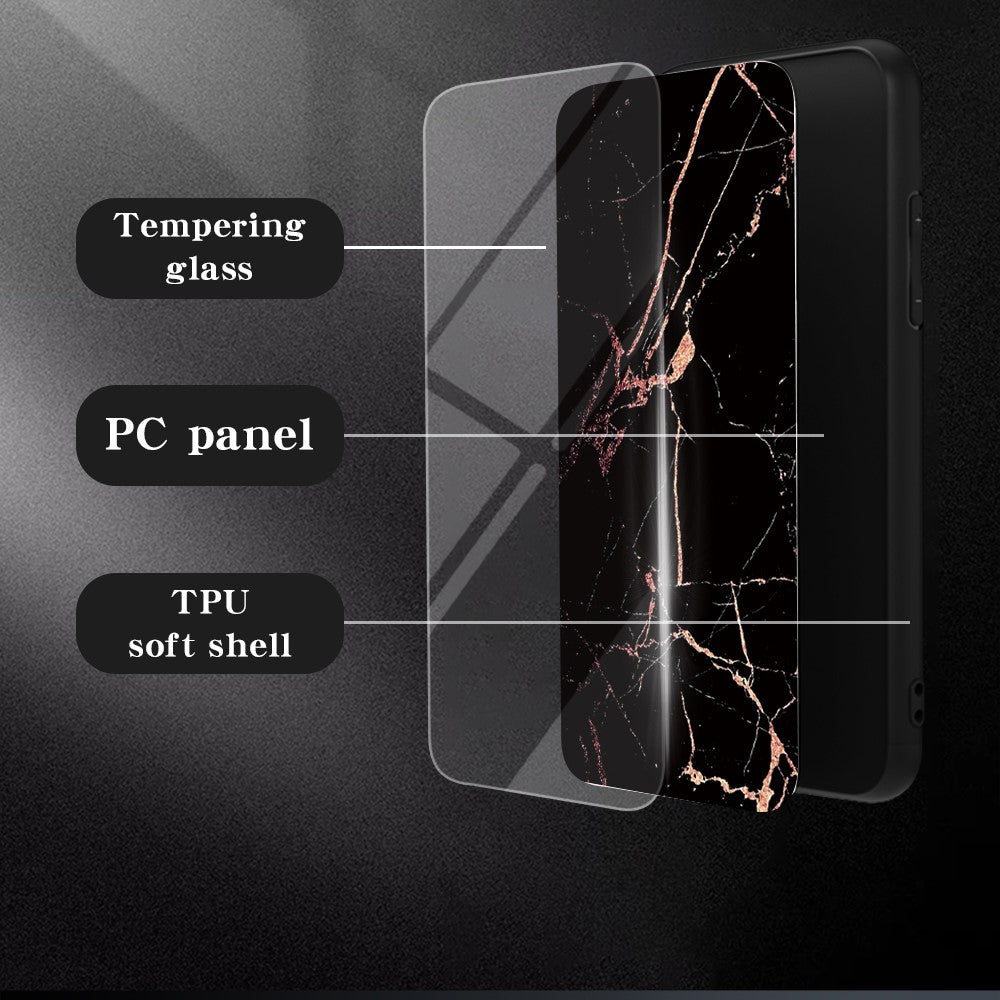 For Xiaomi Redmi 15 4G (EU) (171mm) Case Marble Pattern Tempered Glass+PC+TPU Protective Phone Cover