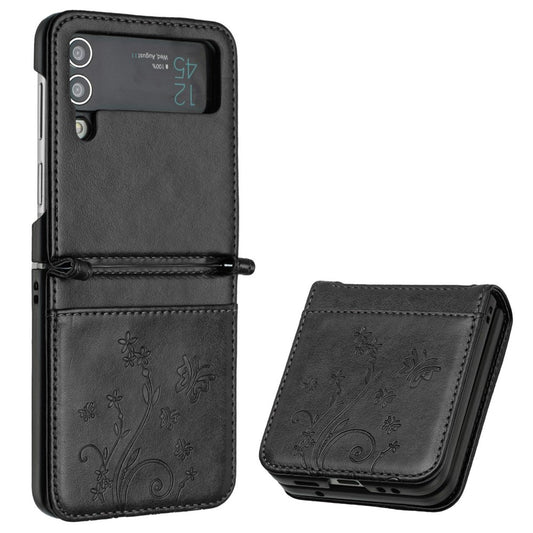 Galaxy Z Flip4 5G – Handyhülle aus PU-Leder und TPU, mit Ständer, mit Kartenfach, stoßfest, mit Blumenmotiv
