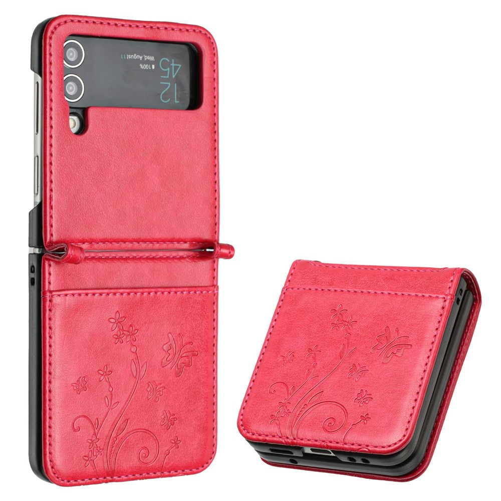 For Samsung Galaxy Z Flip4 5G PU Leather Imprinting Flower Butterflies Phone Cover Anti-Drop Protective Case