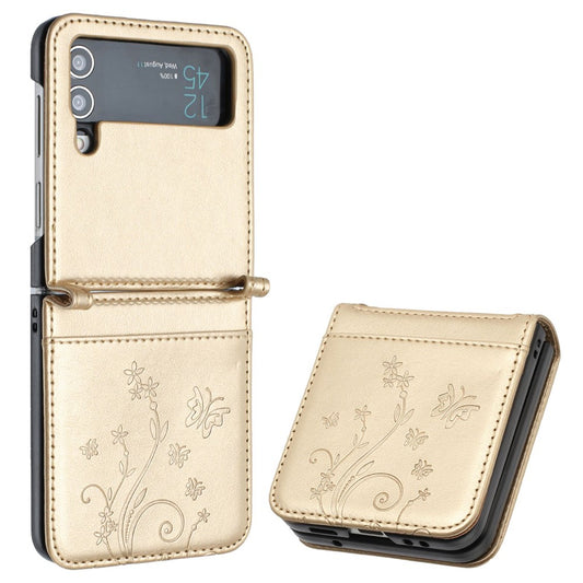 Galaxy Z Flip4 5G – Handyhülle aus PU-Leder und TPU, mit Ständer, mit Kartenfach, stoßfest, mit Blumenmotiv