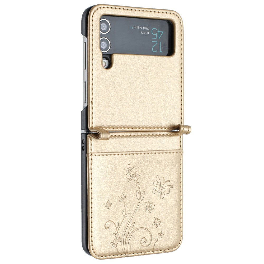 For Samsung Galaxy Z Flip4 5G PU Leather Imprinting Flower Butterflies Phone Cover Anti-Drop Protective Case