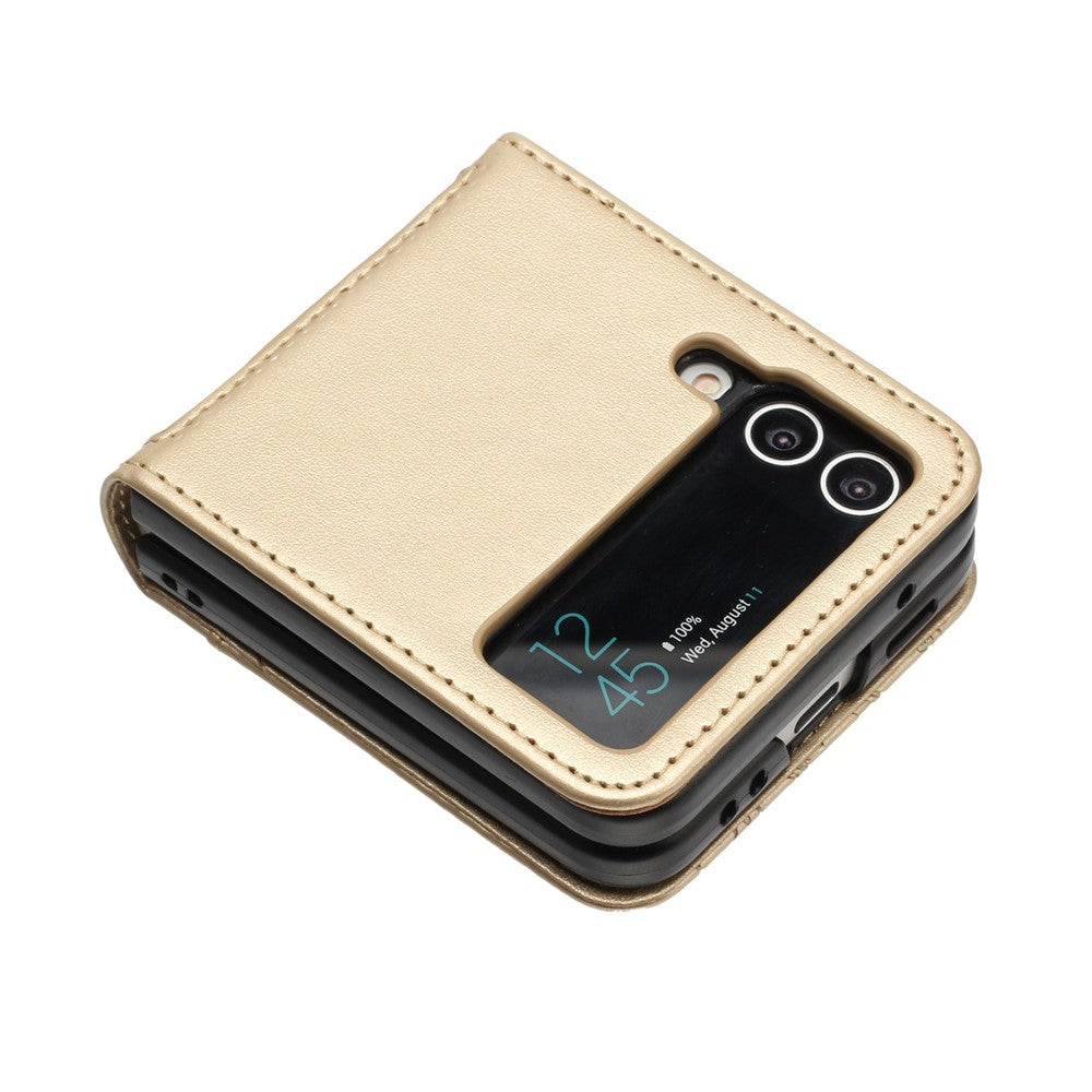 For Samsung Galaxy Z Flip4 5G PU Leather Imprinting Flower Butterflies Phone Cover Anti-Drop Protective Case