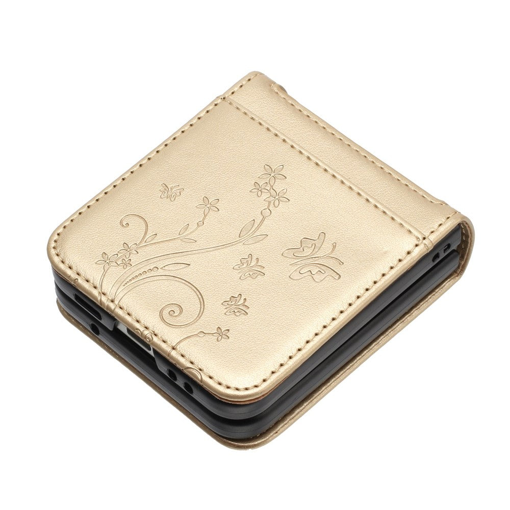 For Samsung Galaxy Z Flip4 5G PU Leather Imprinting Flower Butterflies Phone Cover Anti-Drop Protective Case
