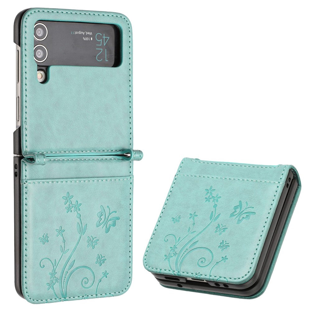 For Samsung Galaxy Z Flip4 5G PU Leather Imprinting Flower Butterflies Phone Cover Anti-Drop Protective Case