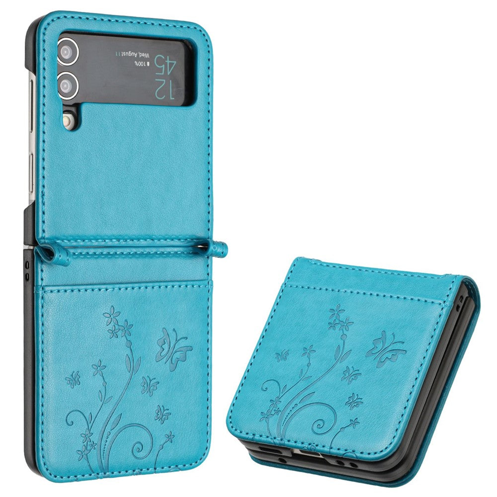 For Samsung Galaxy Z Flip4 5G PU Leather Imprinting Flower Butterflies Phone Cover Anti-Drop Protective Case