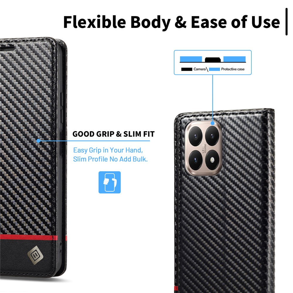 LC.IMEEKE For Xiaomi 15T Wallet Case Carbon Fiber Texture Leather Phone Cover