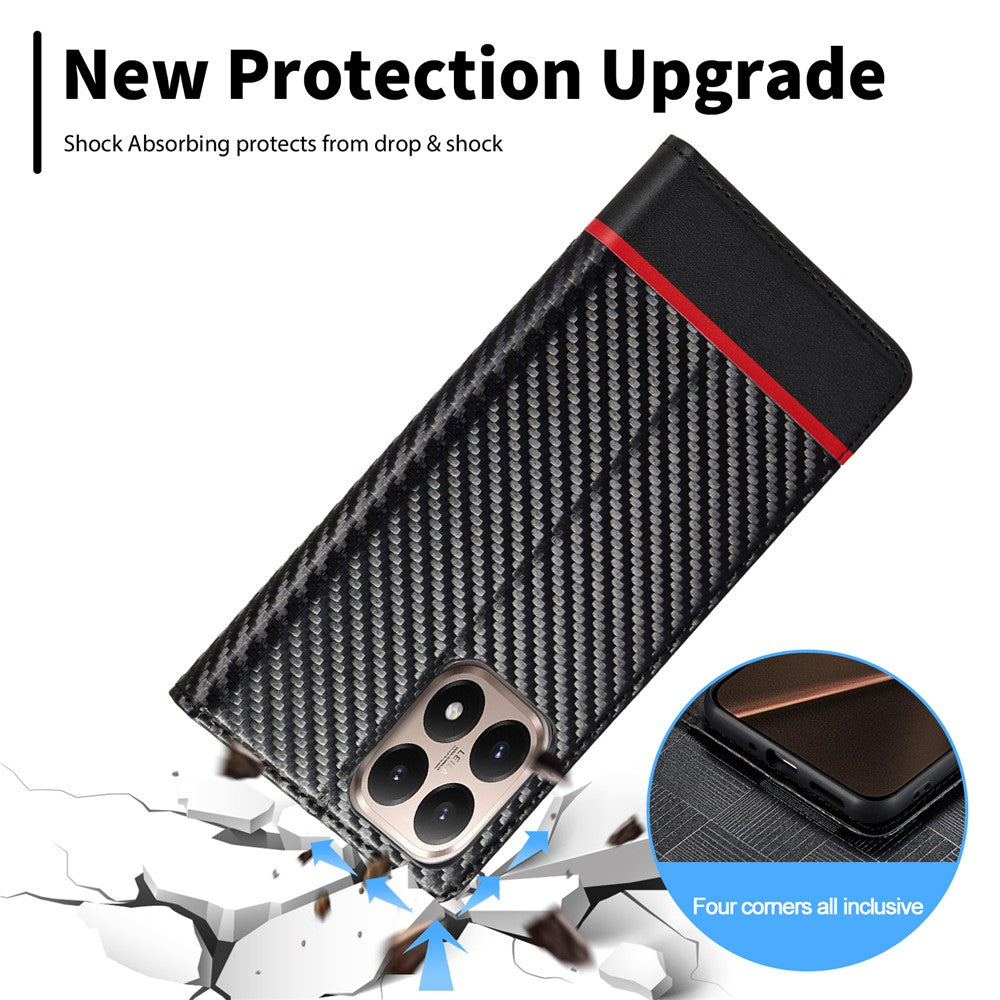LC.IMEEKE For Xiaomi 15T Wallet Case Carbon Fiber Texture Leather Phone Cover