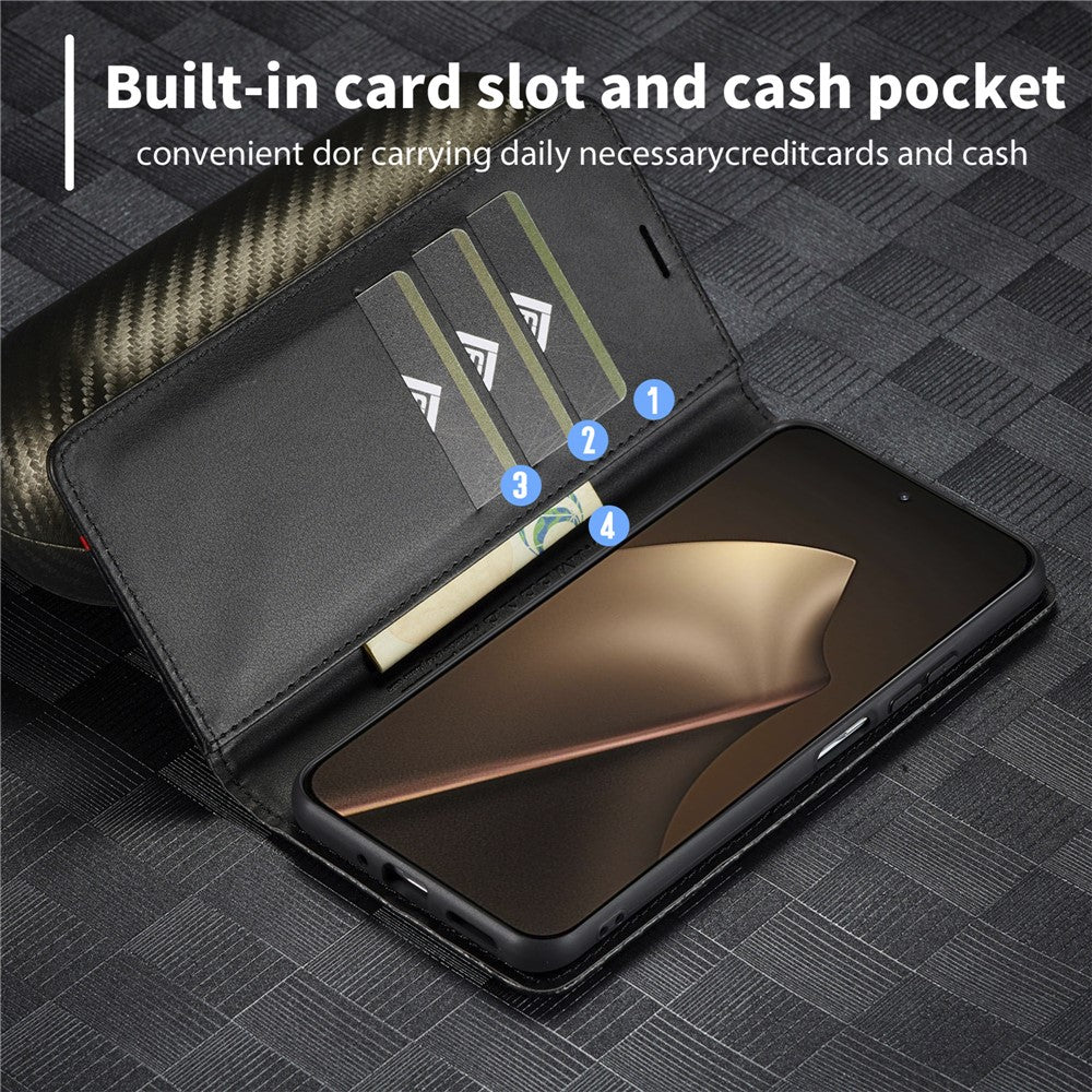 LC.IMEEKE For Xiaomi 15T Wallet Case Carbon Fiber Texture Leather Phone Cover