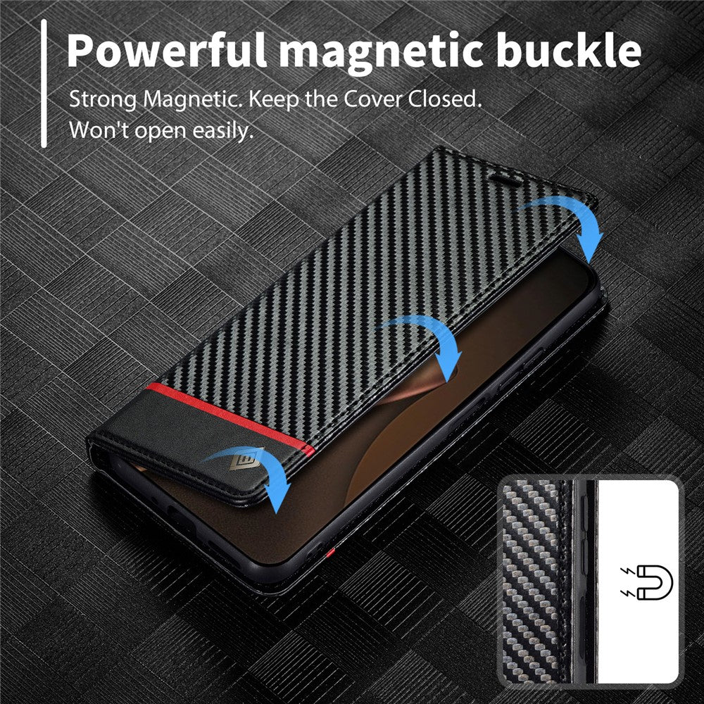 LC.IMEEKE For Xiaomi 15T Wallet Case Carbon Fiber Texture Leather Phone Cover