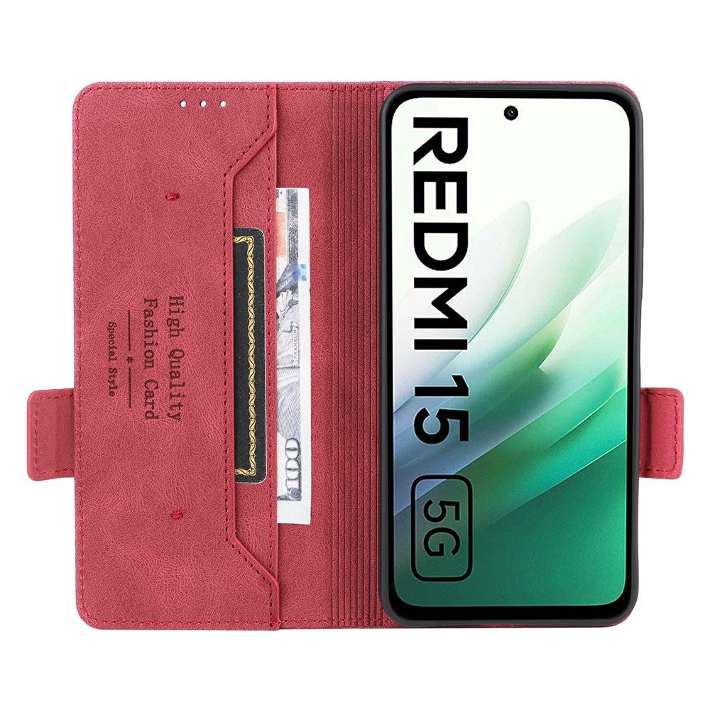For Xiaomi Redmi 15 5G (Global) (169mm) Case Leather Wallet Flip Phone Cover with Hardware Decor