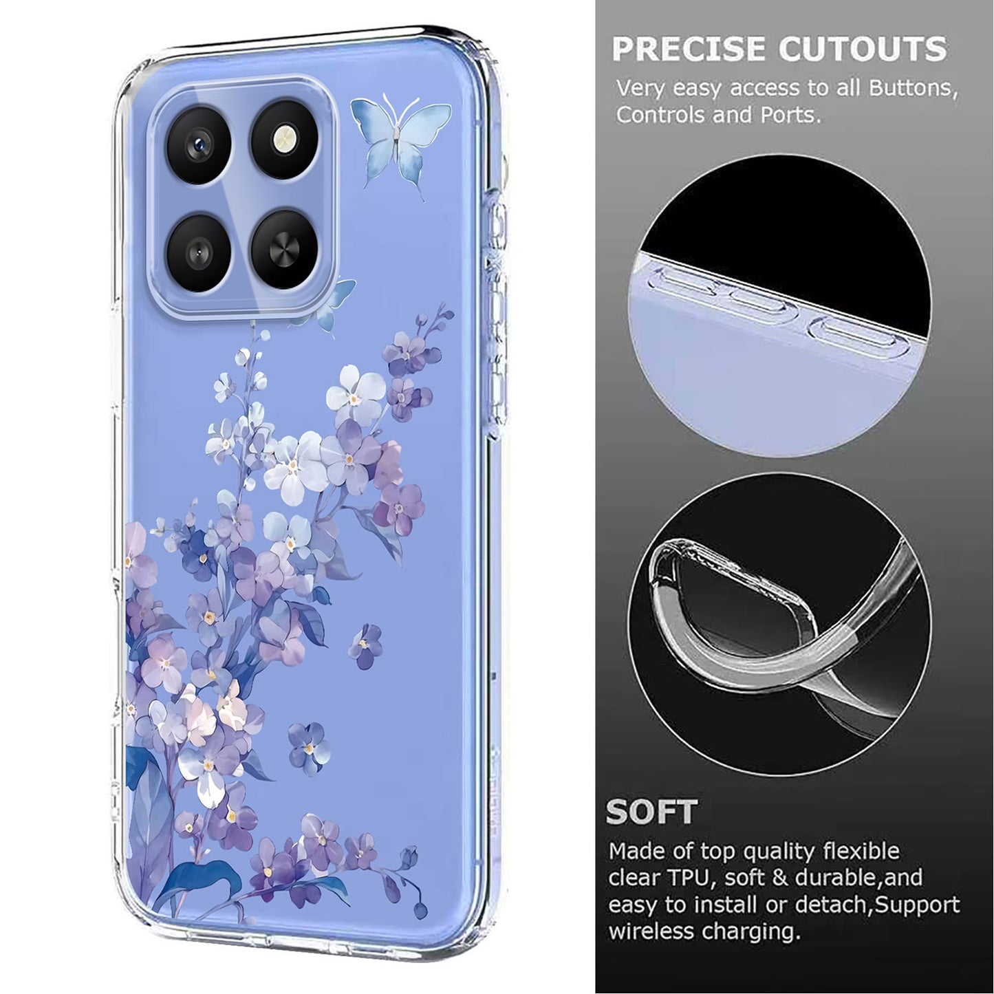 For Honor 400 Smart 4G / Honor 400 Smart 5G Case Butterfly Floral Pattern Printing TPU Phone Back Cover
