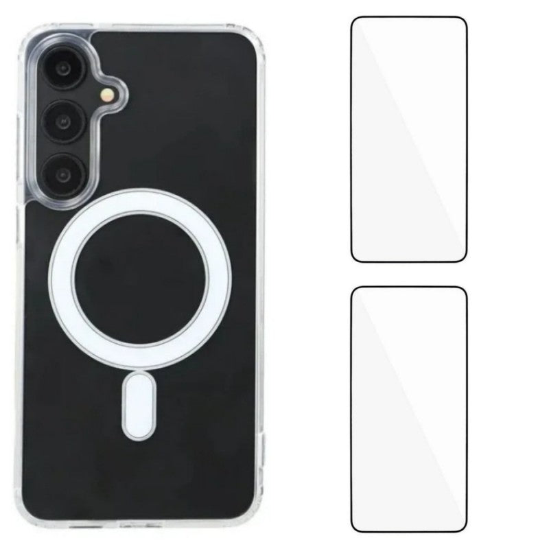 Galaxy S25 FE magnetische Hülle – Mit 2 Stück Bildschirmfolien & transparent