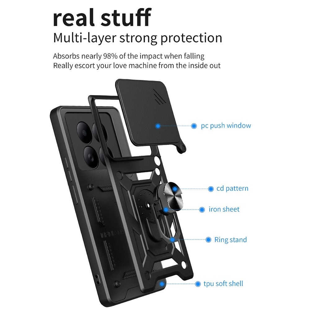 For Xiaomi Poco M8 5G / Redmi Note 15 5G (Global) Case with Slide Camera Lid PC + TPU Kickstand Phone Cover